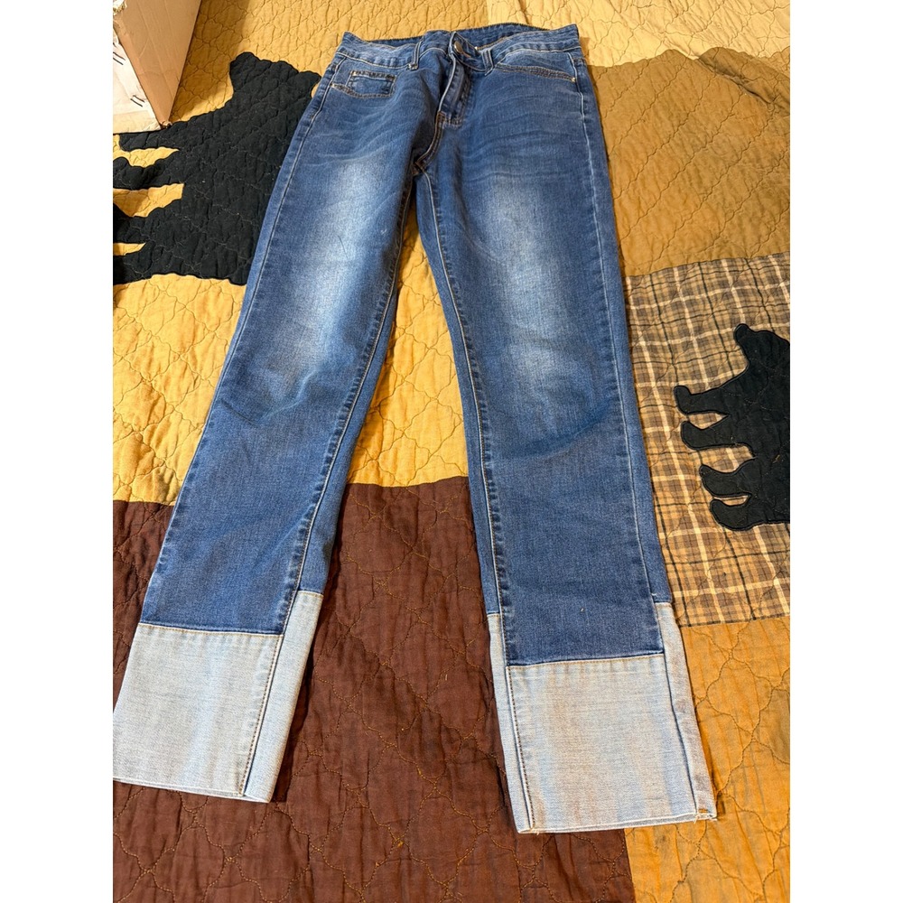 Hayden Los Angeles Two Tone Colorblock Straight Leg Jeans Blue Size S H6399